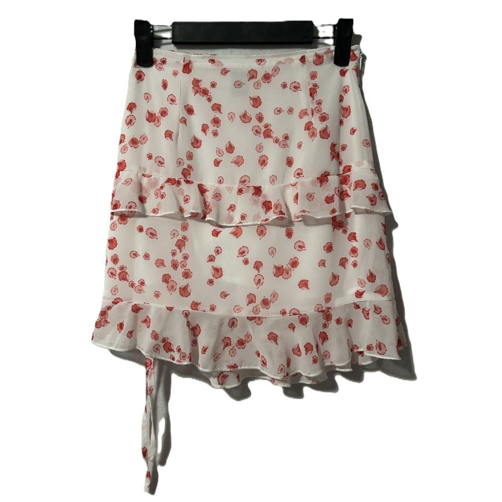EUC Princess Polly Secret Love White/Red Floral Ruffled Mini Skirt Size 2 - Picture 2 of 10